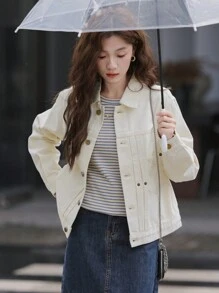 复古少女休闲牛仔夹克，翻领，长袖，常规款式，高品质，小巧女士牛仔夹克，春季