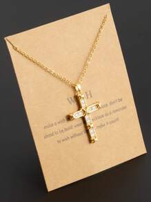 1 件装，复古奢华风格，铜质镶嵌锆石幸运吊坠，不锈钢 18k 镀金银防过敏女士项链，适合珠宝礼物、情侣、中性风格 - 彩色 - 查看 17