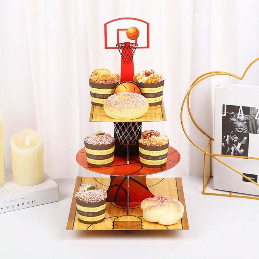 Présentoir à gâteau multicouche en forme de panier de basketball