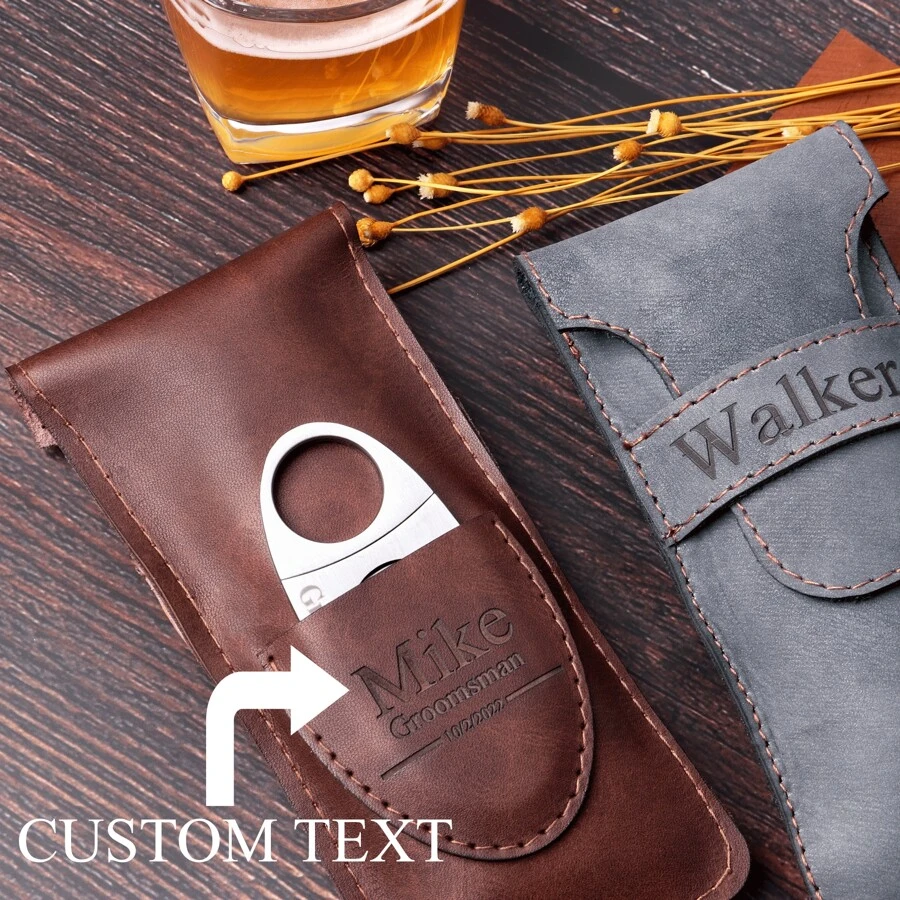 1 hộp đựng xì gà có dao cắt được cá nhân hóa, quà tặng Giáng sinh khắc cho anh ấy, quà tặng cho chồng, quà tặng cho bạn trai, quà tặng cho phù rể, lời cầu hôn của phù rể, hộp đựng xì gà du lịch tùy chỉnh - Chỉ có vỏ màu xanh xám - Xem 1