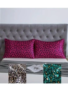 2pcs Red Leopard Print Pillow Cases, Soft Smooth Comfy Silky Like Satin Pillowcase, Envelope Closure Gifts For Double Bed