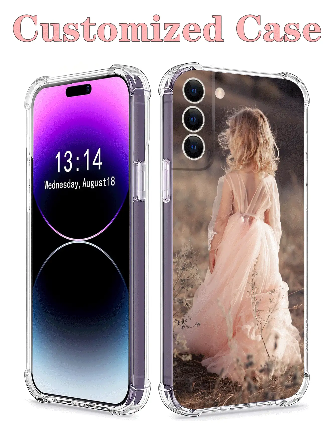 1 pieza Funda de teléfono anti-golpes personalizada para pareja, regalo para esposa/esposo, funda de teléfono con diseño personalizado adecuada para S21 22 23 24, A12 A13 A15 A14/A21s, iPhone XR 11 12 13 15 16 Pro Max, elegante, colorida, linda, sobria, a juego, Kawaii personalizada, ideal como regalo para él, ella, novio, novia, familia, amigos, abuelos, amantes de las mascotas para aniversarios, cumpleaños, graduación, bodas, baile de graduación, Día de la Madre, Día del Padre