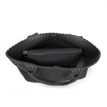 Woven Bag For Women, Vegan Leather Tote Bag Large Summer Beach Travel Handbag And Purse Retro Handmade Shoulder Bag - 黑色 - 查看 3