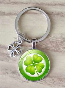 1pc Lucky Four Leaf Clover Keychain Alloy Pendant Time Gemstone Glass Crystal Handbag Men's Car Lucky Jewelry Fashion Gift School Car Accessories Cute Goth Y2k