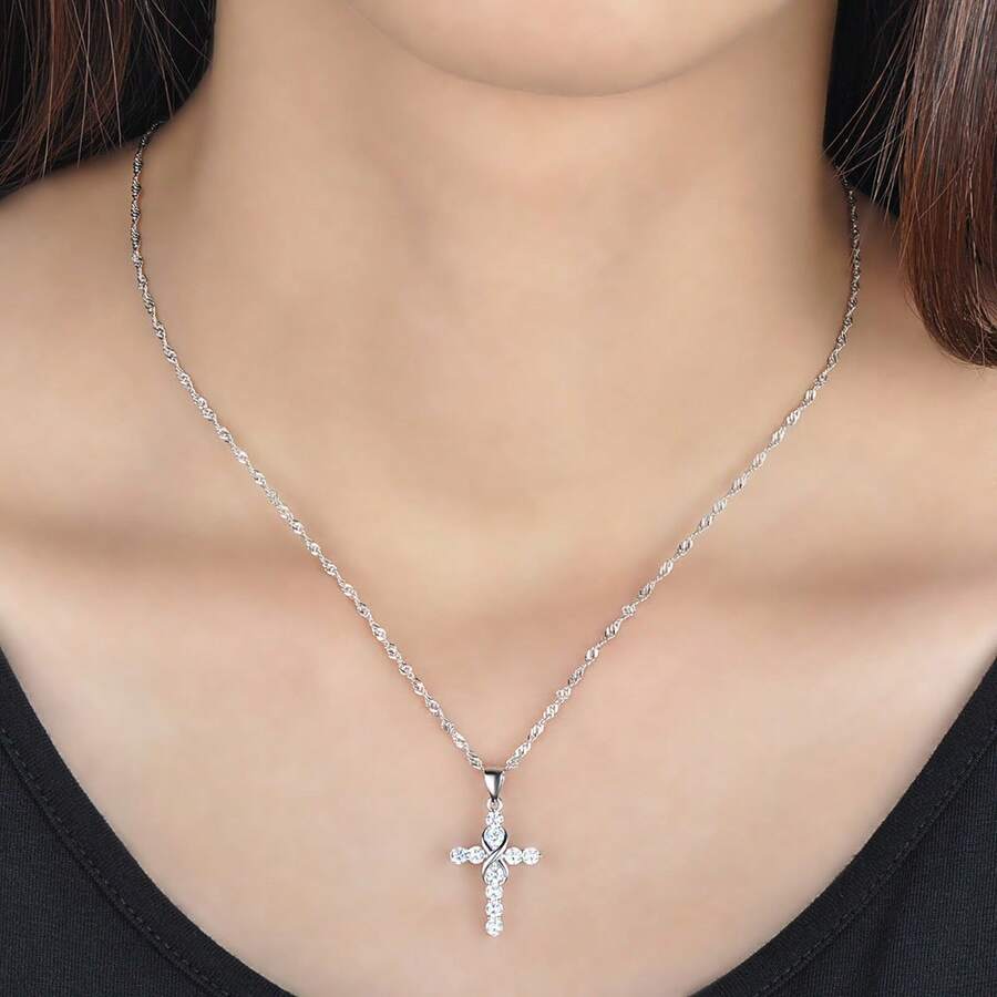 feilok 925 纯银和无限符号吊坠项链，优雅的方晶锆石镶嵌珠宝配饰，低过敏性，时尚百搭，适合日常佩戴或作为生日、感恩节、圣诞节礼物