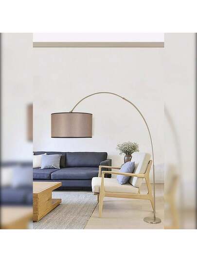 Well Home Vloer Lamp Curved Chrome Metal Straight Shade, Bruin Malaui Collection, 40x40x220, 27 Socket Max 60 W. Free Shipping In 24/48h view 4