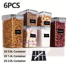 4/6/14/24件套带盖食品储存容器透明食品罐防潮密封保鲜盒适用于谷物、大米、意大利面、茶、坚果和咖啡豆塑料食品保鲜罐家庭厨房用品