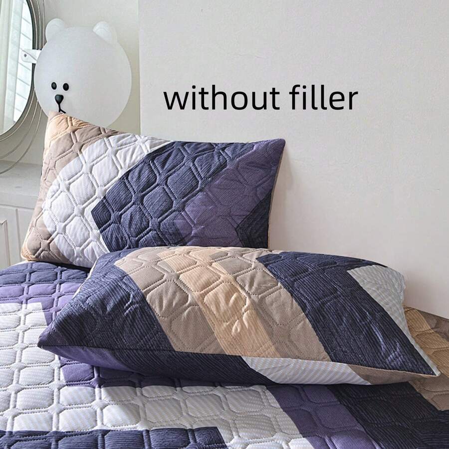 2 件绗缝厚枕套，（不含枕芯），印花枕套，适用于卧室、客厅，柔软舒适透气面料（无枕芯） - 寶藍色 - 查看 1