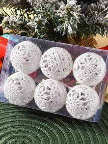 6 件 6 厘米塑料圣诞饰品，盒装金粉空心圣诞球，适用于圣诞节装饰、节日派对 - 彩色 - 查看 9