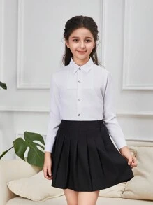 Camicia bianca a maniche lunghe con pieghe e bottoni luccicanti per ragazze pre-adolescenti, abbigliamento per uniforme scolastica formale, per il rientro a scuola