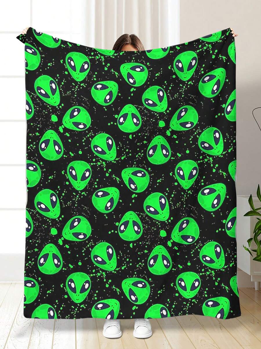 1pc UltraSoft Flannel Blanket, Personality Design Skull Pattern