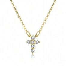 RINTOLER 1 chiếc vòng cổ mặt thánh giá bằng đá pha lê mạ vàng thiết kế tối giản, phụ kiện trang sức choker đa năng - Bạc - Xem 7