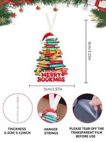 1pc Merry Bookmas Acrylic Hanging Decor - Library Book Pile, Santa Hat, Gingerbread Man, Tree Shape, Window Hanging Decoration, Decoration Gift For Book Lovers