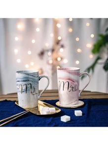 1 对 14 盎司蓝色和粉色陶瓷马克杯，适合先生和夫人的礼品套装，适合结婚礼物、周年纪念、生日、母亲节、父亲节、伴郎返校礼物