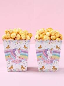 10/20pcs Rainbow Unicorn Theme Food Box, French Fries Box, Popcorn Cups, Popcorn Buckets Treat Boxes Containers For Rainbow Unicorn Style Birthday Party Gift Decoration And Family Movie Night, Rainbow Unicorn Pattern Decor Disposable Food Containers, Packaging Boxes For Barbecue And Fried Skewers, Food Trays, Suitable For Bakery Bread Boxes, Disposable Tableware