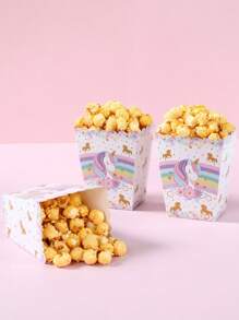 10/20pcs Rainbow Unicorn Theme Food Box, French Fries Box, Popcorn Cups, Popcorn Buckets Treat Boxes Containers For Rainbow Unicorn Style Birthday Party Gift Decoration And Family Movie Night, Rainbow Unicorn Pattern Decor Disposable Food Containers, Packaging Boxes For Barbecue And Fried Skewers, Food Trays, Suitable For Bakery Bread Boxes, Disposable Tableware