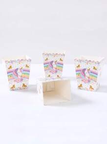 10/20pcs Rainbow Unicorn Theme Food Box, French Fries Box, Popcorn Cups, Popcorn Buckets Treat Boxes Containers For Rainbow Unicorn Style Birthday Party Gift Decoration And Family Movie Night, Rainbow Unicorn Pattern Decor Disposable Food Containers, Packaging Boxes For Barbecue And Fried Skewers, Food Trays, Suitable For Bakery Bread Boxes, Disposable Tableware