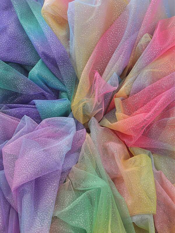 1pc Rainbow Ombre Dotted Sheer Mesh Knitted Fabric, Fashion Material'