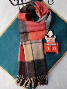 2024新款秋冬情侣格纹条纹双面流苏保暖围巾 男友礼物 男女通用 师生生日礼物 长款加厚围脖 日韩风 休闲优雅 - 多色 - 查看 4