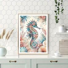 1 套海马图案 5D 钻石画套件 - 海洋主题马赛克钻石艺术手工 DIY 钻石画十字绣，独特的生日友谊惊喜艺术礼物，适用于客厅、卧室、办公室、墙壁装饰，无框 - 彩色 - 查看 4