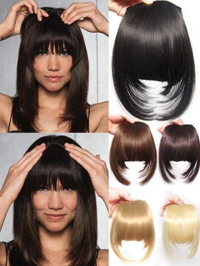 Flequillo sintético negro, marrón, rubio, rosa, gris con clip, extensión de cabello frontal, flequillo falso natural, postizo para mujer, uso diario, fiesta, Halloween, fibra resistente a altas temperaturas