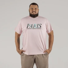 100% Cotton Printed T-Shirt Plus Size Large Shape Street Model Paris Company - 淺粉色 - 查看 1