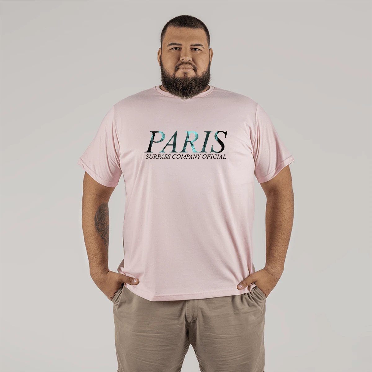 100% Cotton Printed T-Shirt Plus Size Large Shape Street Model Paris Company - 淺粉色 - 查看 1