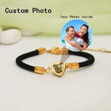 1pc Customized Photo Engraved Titanium Steel Cuban Link Bracelet, Personalized Photo Projection, Unisex - Multicolor 2 - View 1