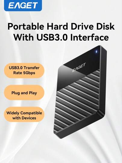 EAGET 1T Portable External Hard Drive Storage Expansion Mobile HDD USB 3.0 For PC, Desktop, Laptop, Office & Game(Black)