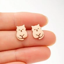 1 对精致猫耳钉不锈钢别致动物宠物猫耳环可爱女士时尚配饰 - 白色 - 查看 8