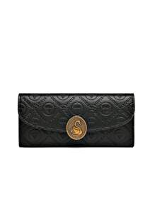 1pc Brown Two-Tone Metal Decor PU Clutch Flap Wallet Multi-Purpose Fashion Accessory Elegant & Suitable For Ladies Christmas Gifts Gift Thanksgiving Vintage For Women Wallet Purse Wallet Long Wallet - Black - View 2