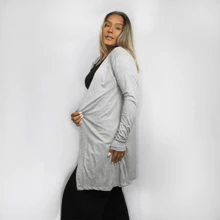 Women's Viscolycra Cardigan Plain Coat - 灰色 - 查看 3