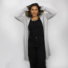 Women's Viscolycra Cardigan Plain Coat - 灰色 - 查看 1