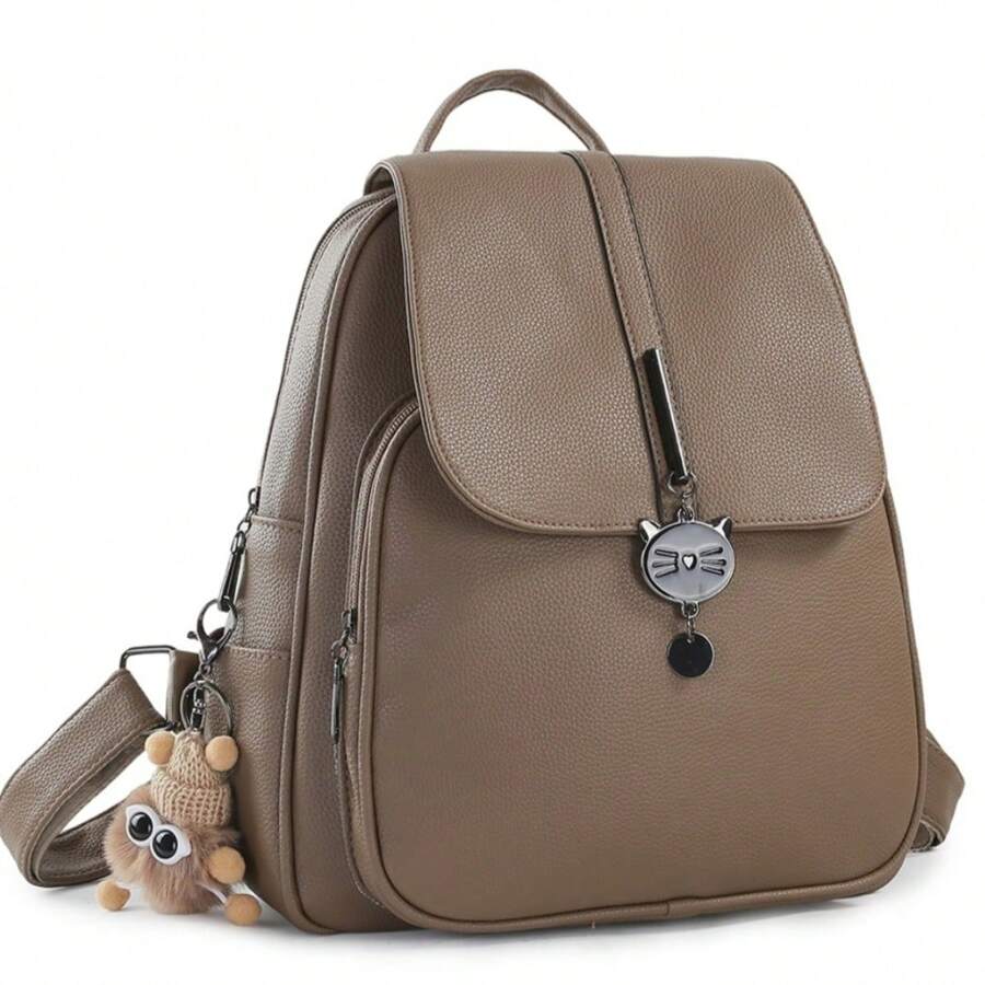 Backpack New Style Fashion Versatile Backpack High Quality Work Travel Bag With Pendant - 卡其色 - 查看 1