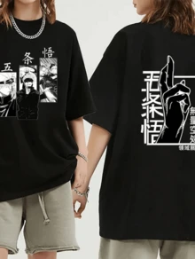 OVERSIZE Unisex T-Shirt 100% Premium Cotton Streetwear Satoru Anime Jujutsu New Release Fast Shipping - màu đen - Xem 2