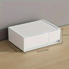 1 pieza Organizador de maquillaje para escritorio tipo cajón en color blanco, caja de almacenamiento tipo cajón, caja de joyas apilable y de combinación libre de varias capas