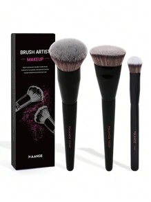 MAANGE 3pcs Professional Makeup Brush Set With Paper Box,Makeup Brush With Foundation Brush Blush Brush Concealer Brush,Makeup Tools With Soft Hair And Fluffy For Easy Carrying,Brush For Travel,Gift For Women&Girls - 黑色 - 查看 11