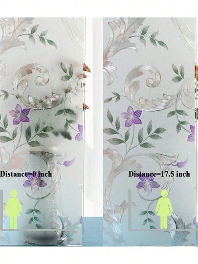 1 Roll Decorative Window Film, Etched Floral Pattern, Privacy Glass Film, Static Cling, Colored Glass UV Blocking Window Paper, Suitable For Bathroom, Office, Meeting Room, Bedroom