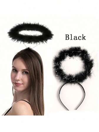 1 pieza Elegante diadema con aureola de ángel, diadema de plumas artificiales suaves, accesorios para el cabello de disfraz de princesa para mujeres