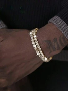Set de 2 pulseras de estilo hip hop sencillo con cristales para hombres, regalos para Navidad, Año Nuevo, Día de San Valentín