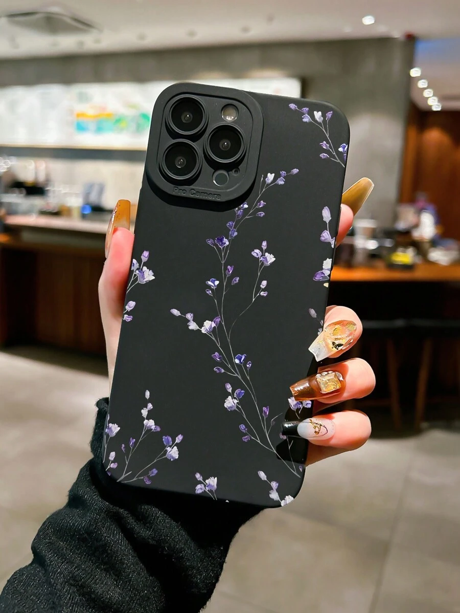 Transparent Pink Plum Blossom Bouquet Anti-Fall Phone Case Compatible With Apple Phones, With Beaded Flower Pendant And Cord, Compatible Model: 14promax/13/15/Ins12/12pro/11, - Clear - View 1