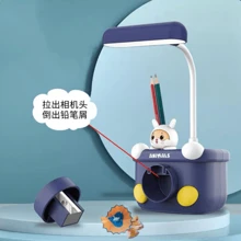 Mini Cartoon Desk Lamp Little Moon Rabbit Student Multifunctional Reading Learning Lamp With Pencil Sharpener Pen Holder Cute Night Light - Hồng - Xem 3