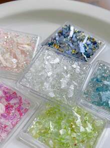 QPRETTY DU 1 pieza Decoración de uñas asimétrica de cristal, lámina de mica de piedra triturada y cuentas de acero del mismo color, pegatina de arte de uñas