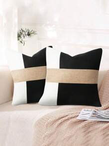 Vỏ gối khâu đơn giản, Vỏ gối hộp vải trơn màu, Thích hợp trang trí cho ghế sofa, phòng khách và phòng ngủ (Không bao gồm lõi gối) - đen và trắng - Xem 7