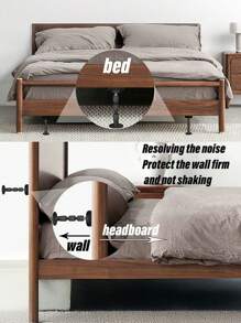 2 件黑色可调节床架防震固定工具，床头板止动器配有免费家具垫和螺丝，不再吱吱作响，保护墙壁免受撞击，易于安装 - 黑色 - 查看 2