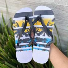 Kit 2 Pairs Men's Flip Flops Sandals Comfortable Non-Slip Thick Strap Adult Printed - Trắng/Trắng bãi biển - Xem 2