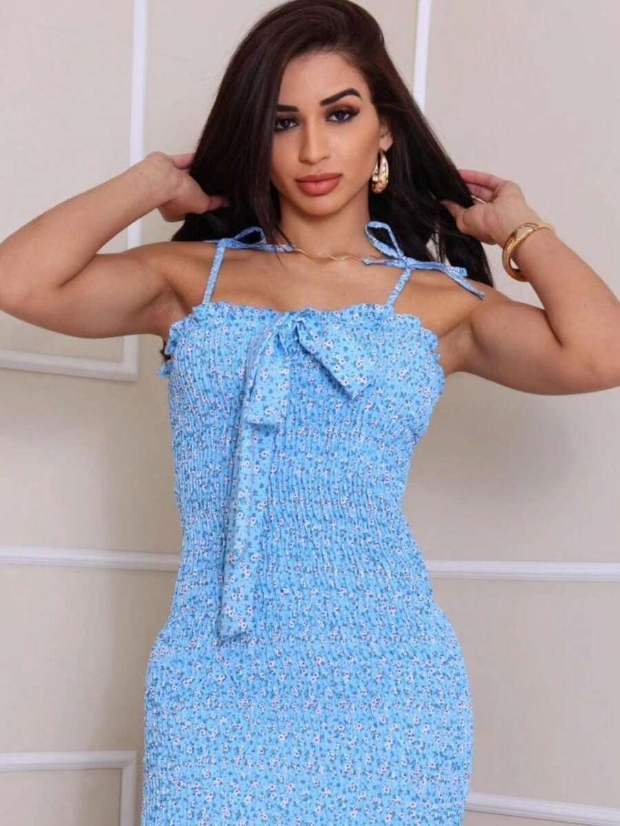 Women's Short Adjustable Lastex Dress - Màu xanh nhạt - Xem 1