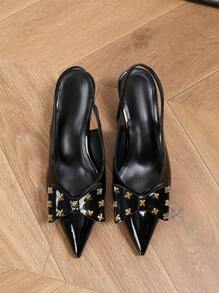 Women Elegant Stilettos Butterfly Rivet Slip On Pumps, Fashion Daily Wear High Heel Shoes