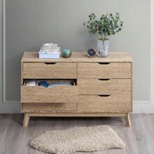 Easy To Assemble, Natural Oak Bedroom Wide Vanity With 6 Wardrobes And Deep Drawers-