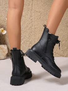 2025 Autunno/Inverno Nuove scarpe da donna, Stivali da donna caldi, Scarpe casual versatili alla moda per donna, Stivaletti in pelle, Stivaletti neri con lacci e cerniera laterale, Stivali classici - nero - Visualizzare 5